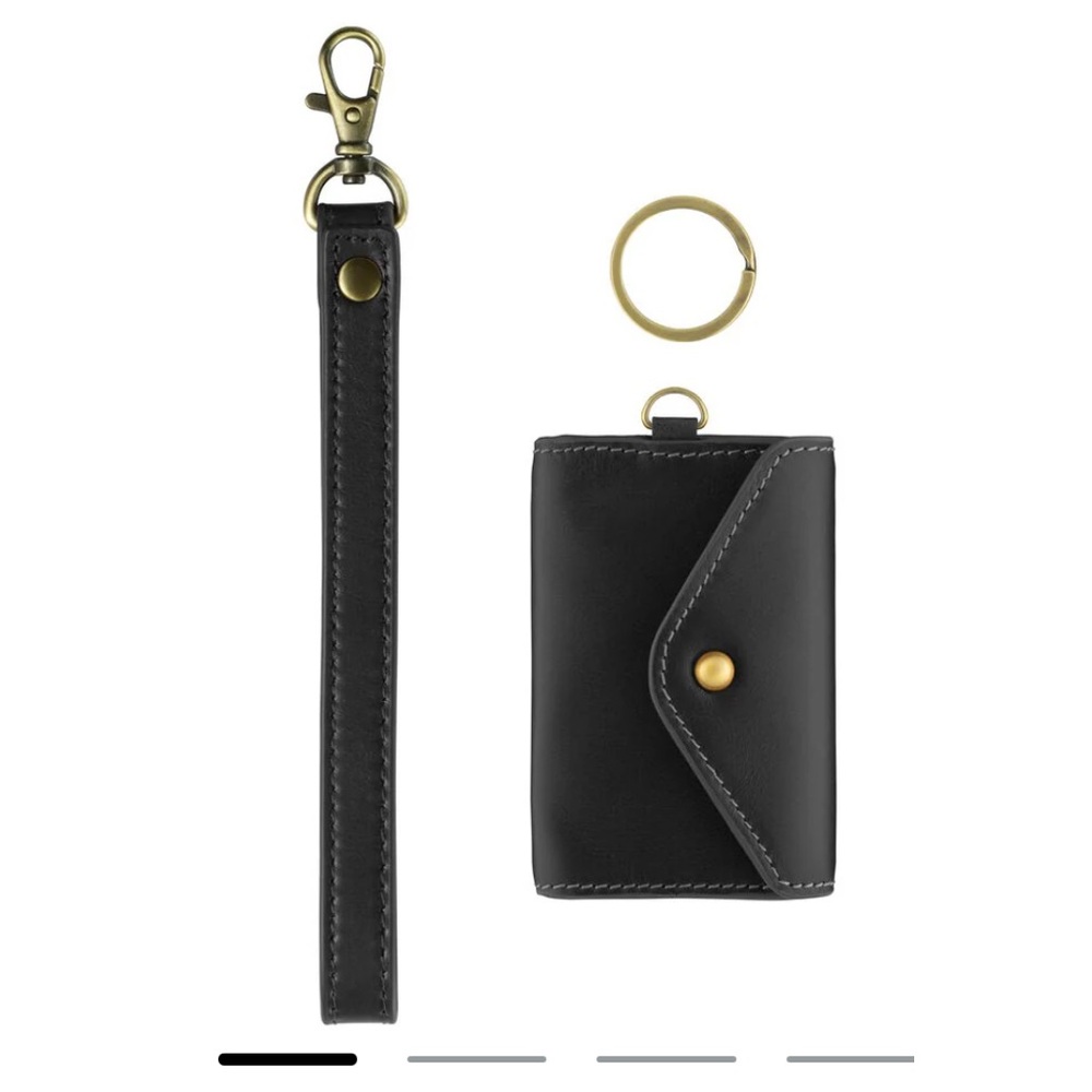 NWOT Deep green, looks close to black Leather Keychain and Card Holder Set